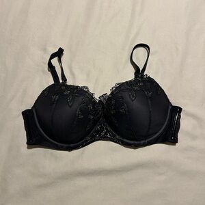 Black lace and leather Underwire Bra and pantie set - Women Intimates